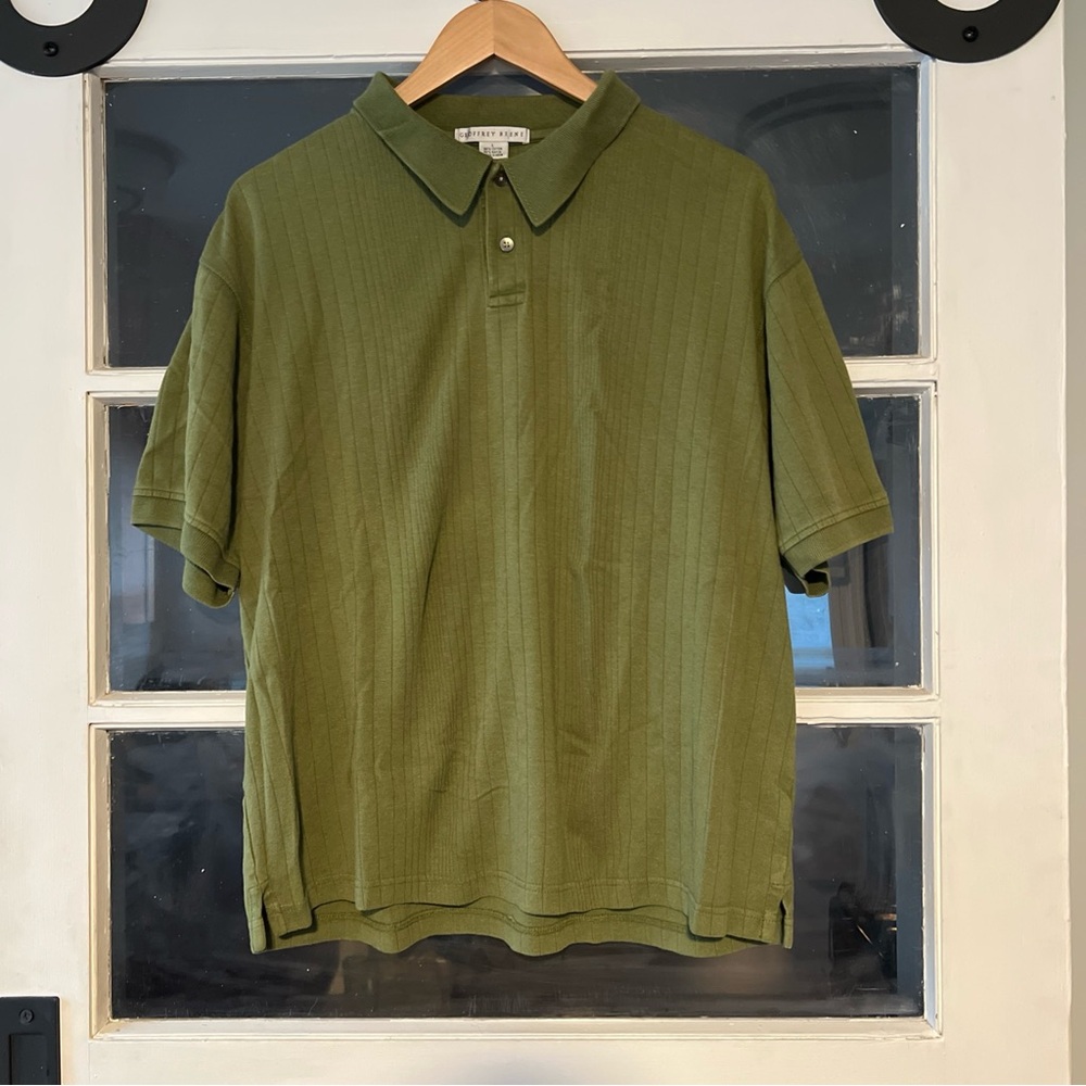 Vintage Geoffrey Beene Green Ribbed Short Sleeve Polo Shirt